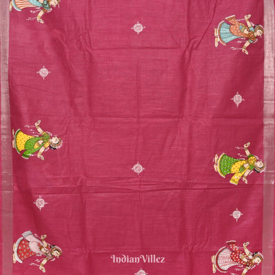 Pink Radha Krishna Raasa Theme Hand-Painted Pattachitra Saree (Pre Order)