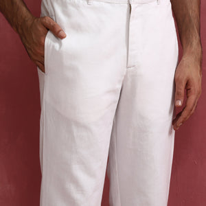 trueBrowns Men's White Cotton Twill Pant