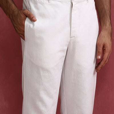 trueBrowns Men's White Cotton Twill Pant