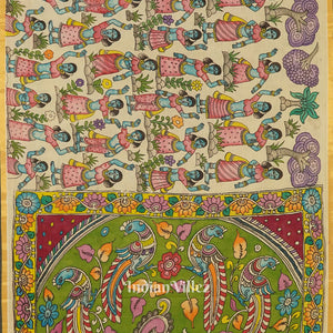 Off White Hand-Painted Natural Dye Cotton Kalamkari Saree