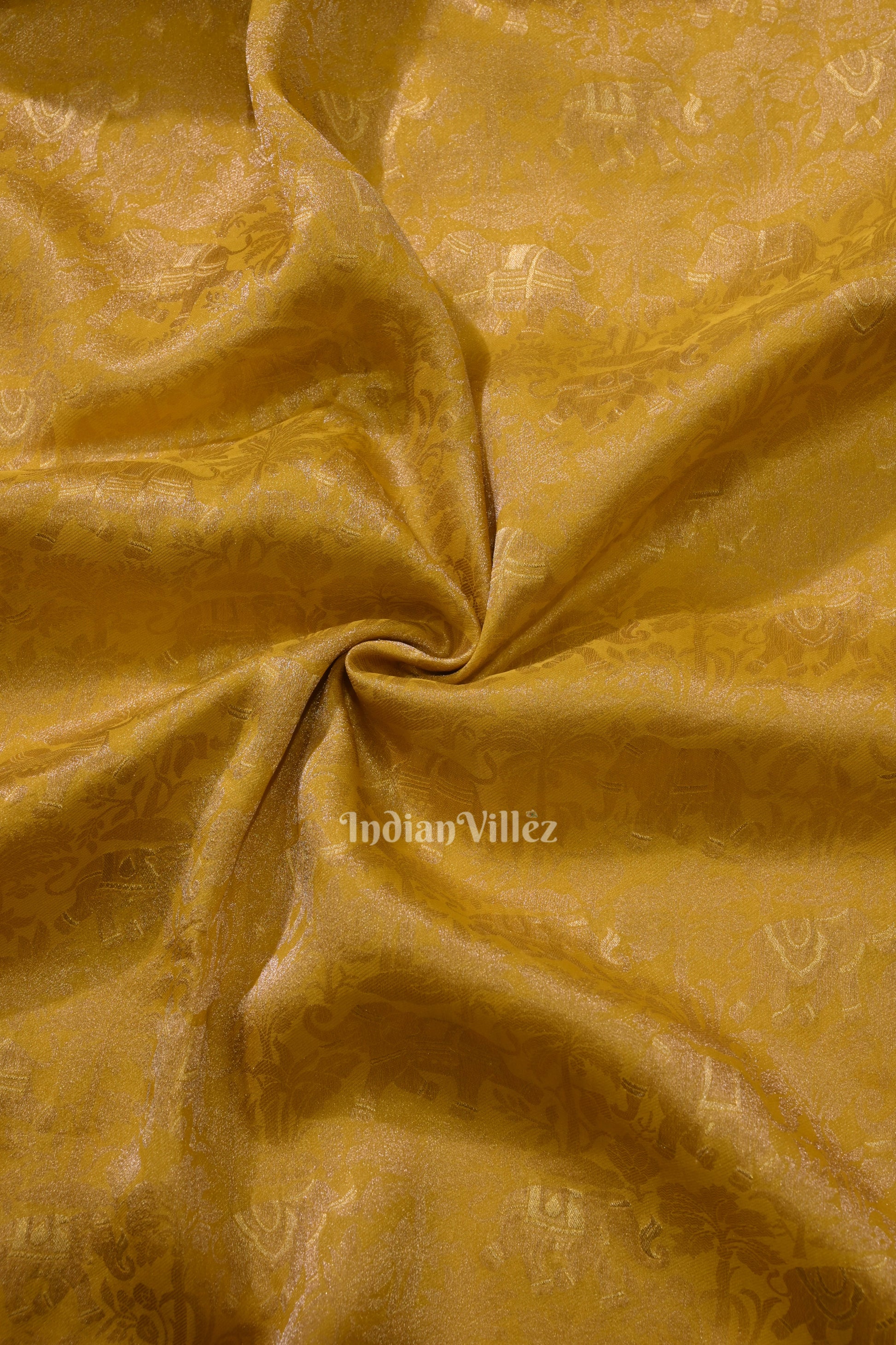 Golden Yellow Tussar Banarasi Silk Saree with Tassels