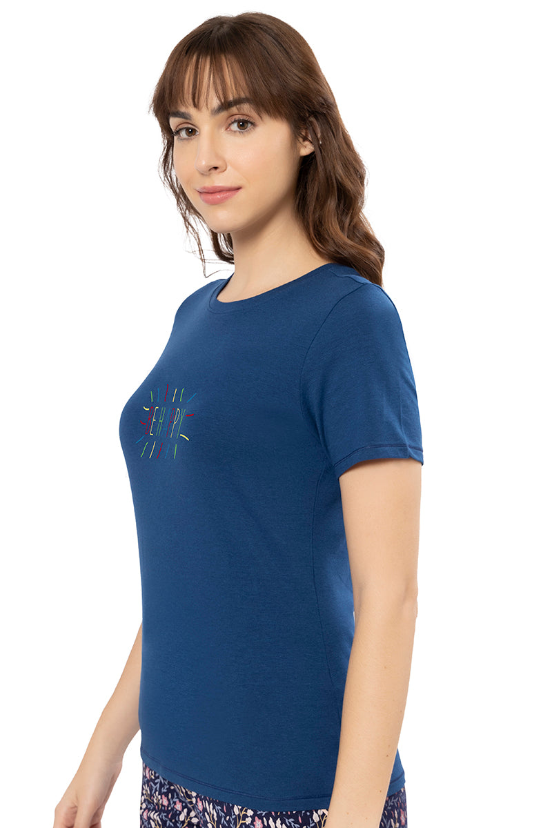 Scoop Neck Sleep Tee - Navy Peony