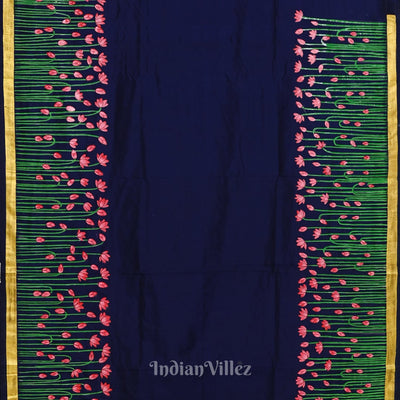 Navy Blue Hand-Painted Pichwai Pattachitra Saree