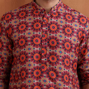 trueBrowns Men's Beige Printed Kurta