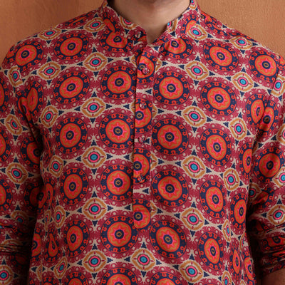 trueBrowns Men's Beige Printed Kurta