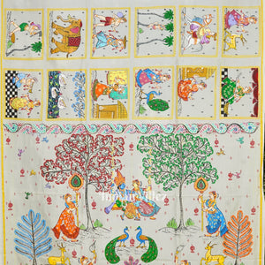 Silver Radha Krishna Villege Theme Hand-painted Pattachitra Saree