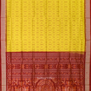 Lemon Yellow Maroon Tribal Theme Sambalpuri Silk Saree