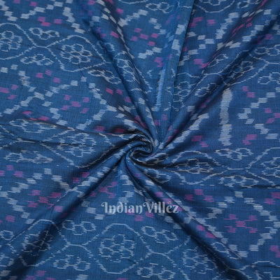 Persian Blue Flower Pasapali Sambalpuri Odisha Ikat Cotton Fabric