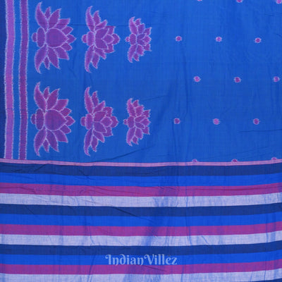 Sky Blue Lotus Pure Sambalpuri Cotton Saree