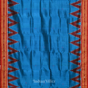 Sky Blue Red Butta Theme Odisha Handloom Khandua Silk Saree