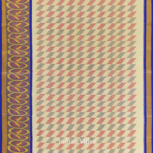 Off White Blue Pochampally Ikat Handloom Silk Saree
