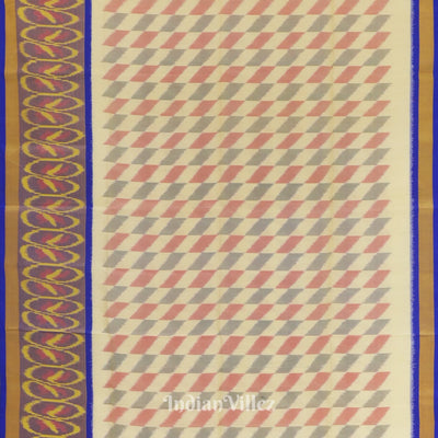 Off White Blue Pochampally Ikat Handloom Silk Saree
