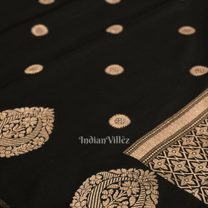 Black Floral Motif Mashru Satin Silk Banarasi Saree