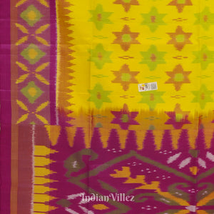 Yellow With Pink Pochampally Ikat Handloom Silk Saree