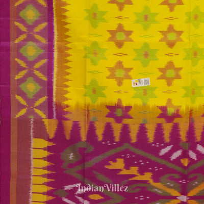 Yellow With Pink Pochampally Ikat Handloom Silk Saree