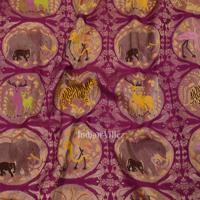 Jam Purple Shikargah Theme Khaddi Georgette Banarasi Saree