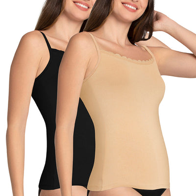 Shelf Support Straight Neck Sleeveless Camisole (Pack of 2) - Black_Hazelnut