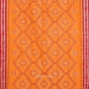Yellow Red Bada Phula Odisha Ikat Maniabandha Cotton Saree