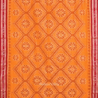 Yellow Red Bada Phula Odisha Ikat Maniabandha Cotton Saree