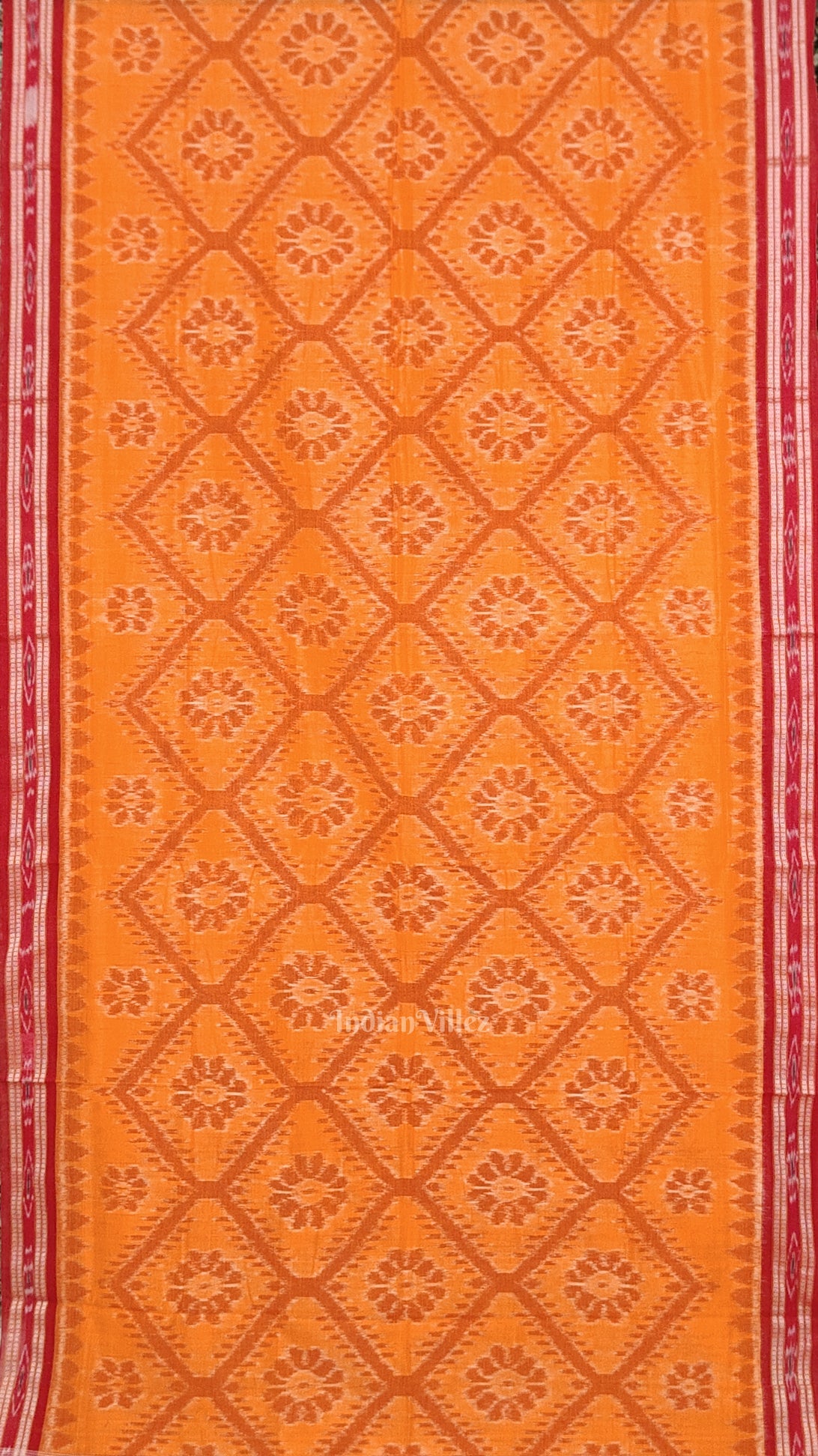 Yellow Red Bada Phula Odisha Ikat Maniabandha Cotton Saree