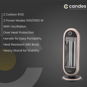 Carbon 2 Rod Room Heater for Winter with 2 Heat Setting - 500W/1000W (Black/Brown)