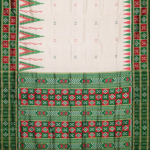 White Green Broder Pasapali Khandua Silk Saree