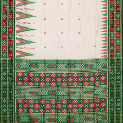 White Green Broder Pasapali Khandua Silk Saree