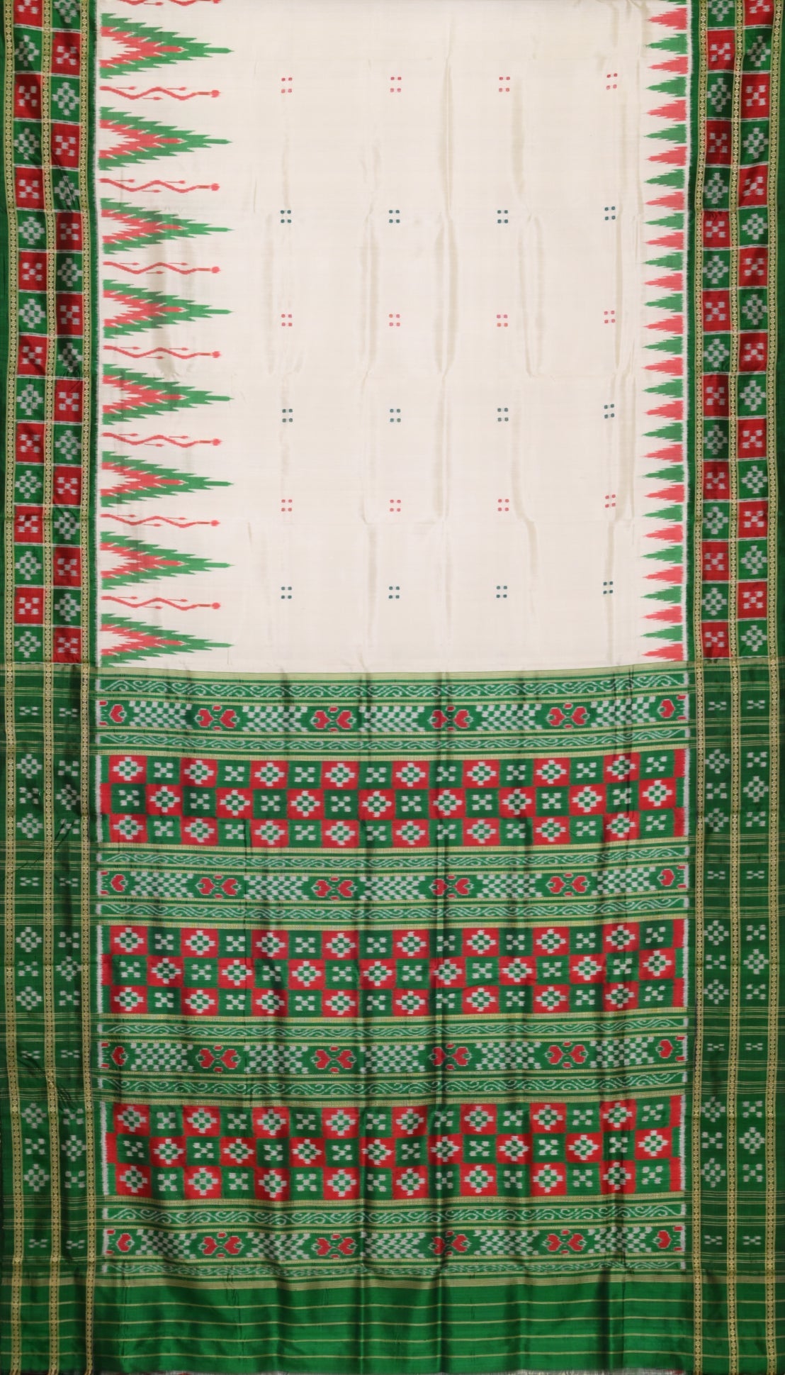 White Green Broder Pasapali Khandua Silk Saree