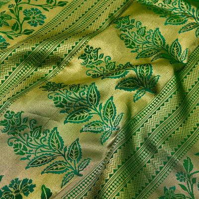 Green Flower Motif Pure Kanjivaram Silk Saree