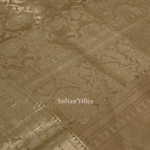 Off White Flower Motif Pure Kanjivaram Silk Saree