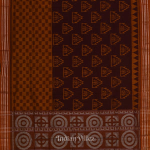 Coffee with Brown Odisha  Sambalpuri  ikat Pure Cotton Saree