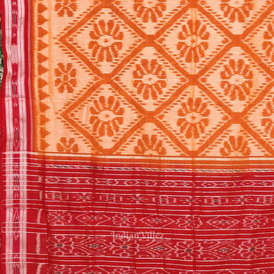 Light Yellow Red Bada Phula Odisha Ikat Maniabandha Cotton Saree