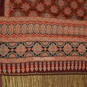 Coffee Digital Print Banarasi Silk Saree