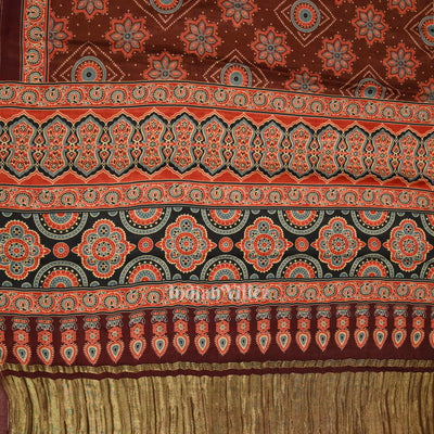 Coffee Digital Print Banarasi Silk Saree