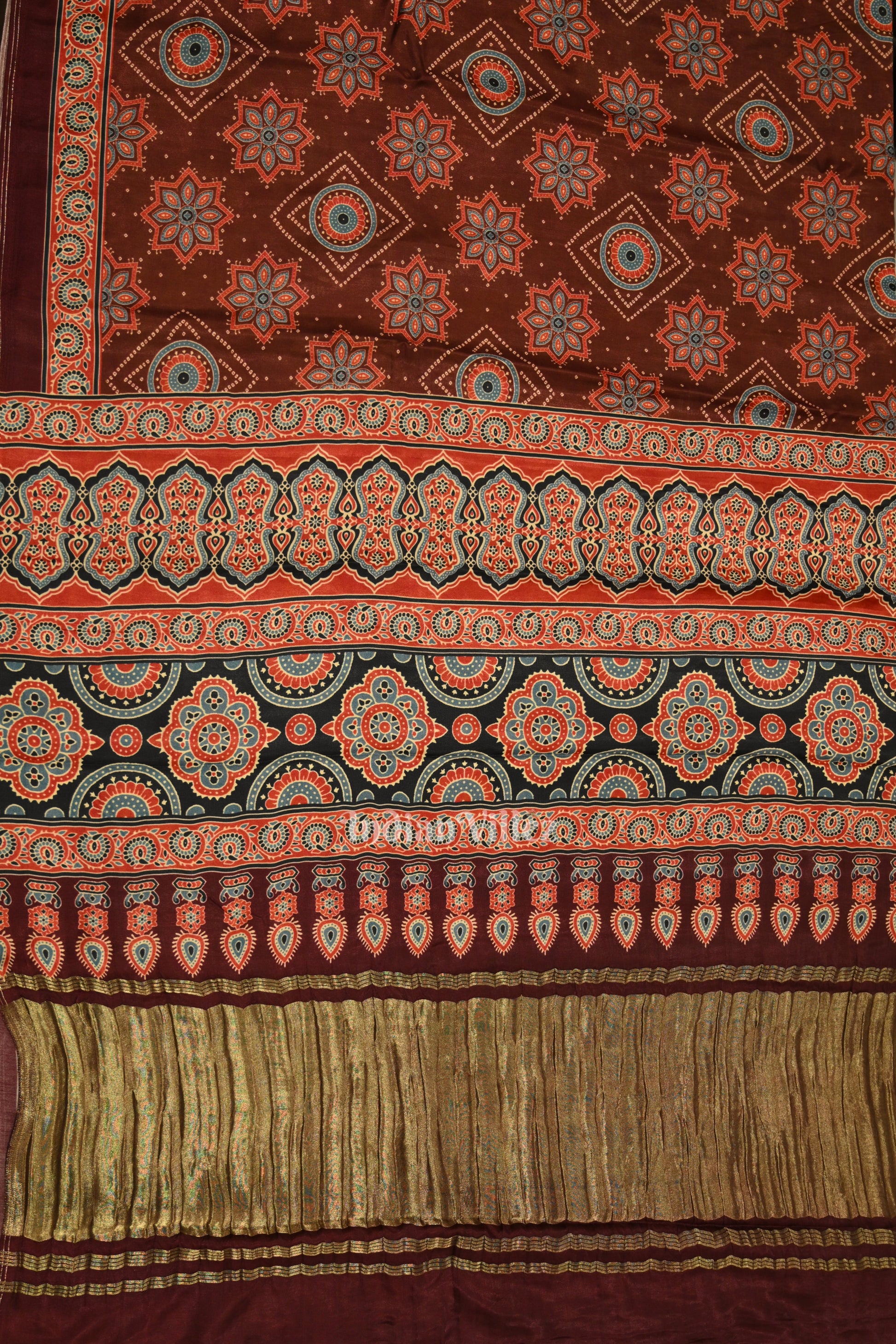 Coffee Digital Print Banarasi Silk Saree