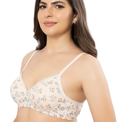 Cotton Casuals Padded Non-Wired Printed T-Shirt Bra - Cotton Bloom Print