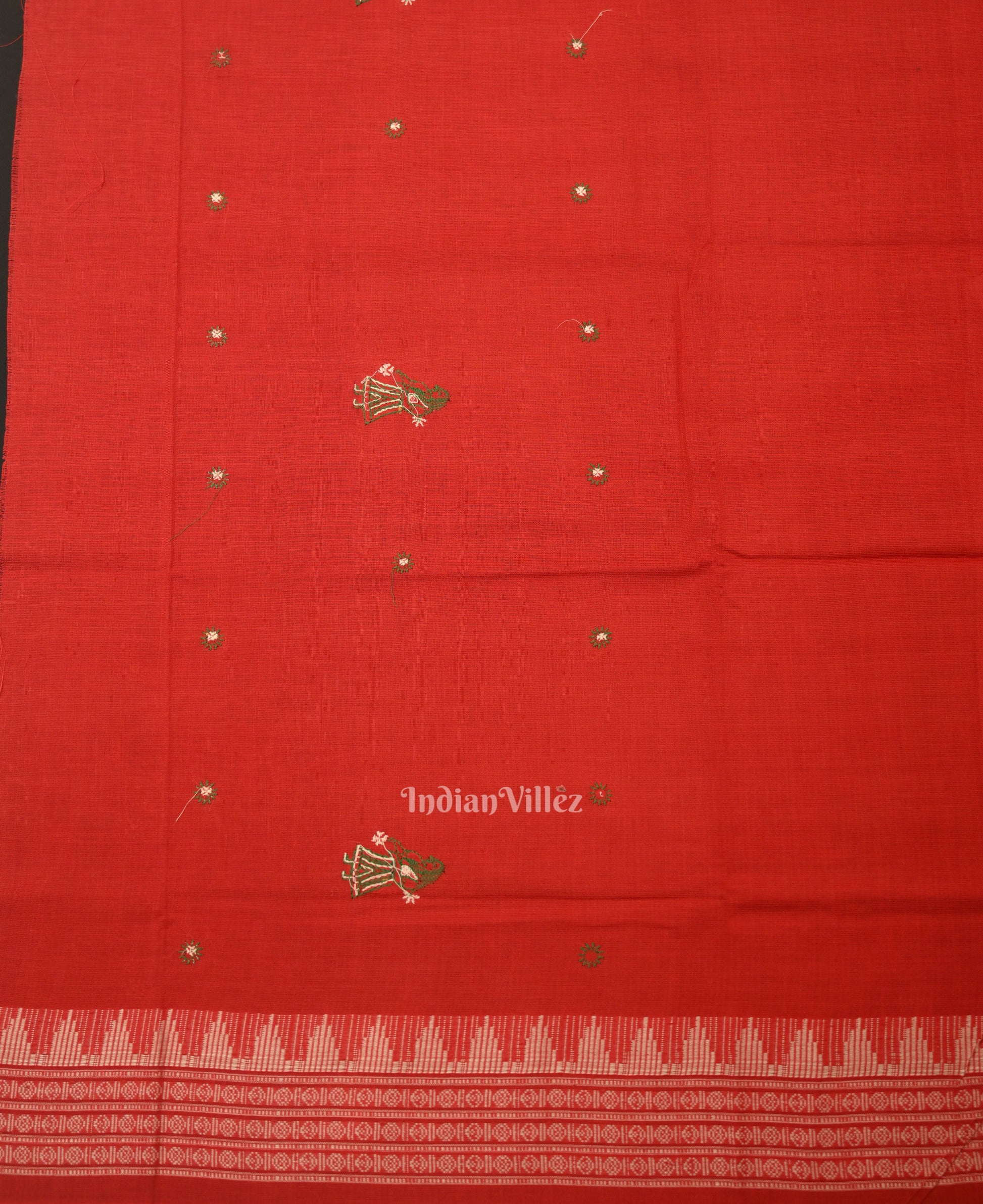 Green with Red Doll Odisha Ikat  Sambalpuri Dress Material & Dupatta