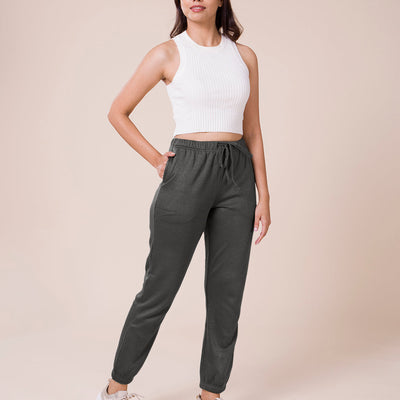 Women Solid Silver Grey Mid Rise Ultra Warm Jogger