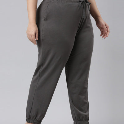 Women Solid Silver Grey Mid Rise Cotton Casual Joggers