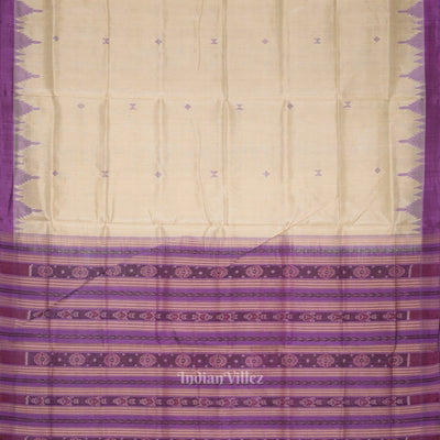 Beige Lavender Hazar Buti Bomkai Tussar Silk Saree with Sarabandha Anchal