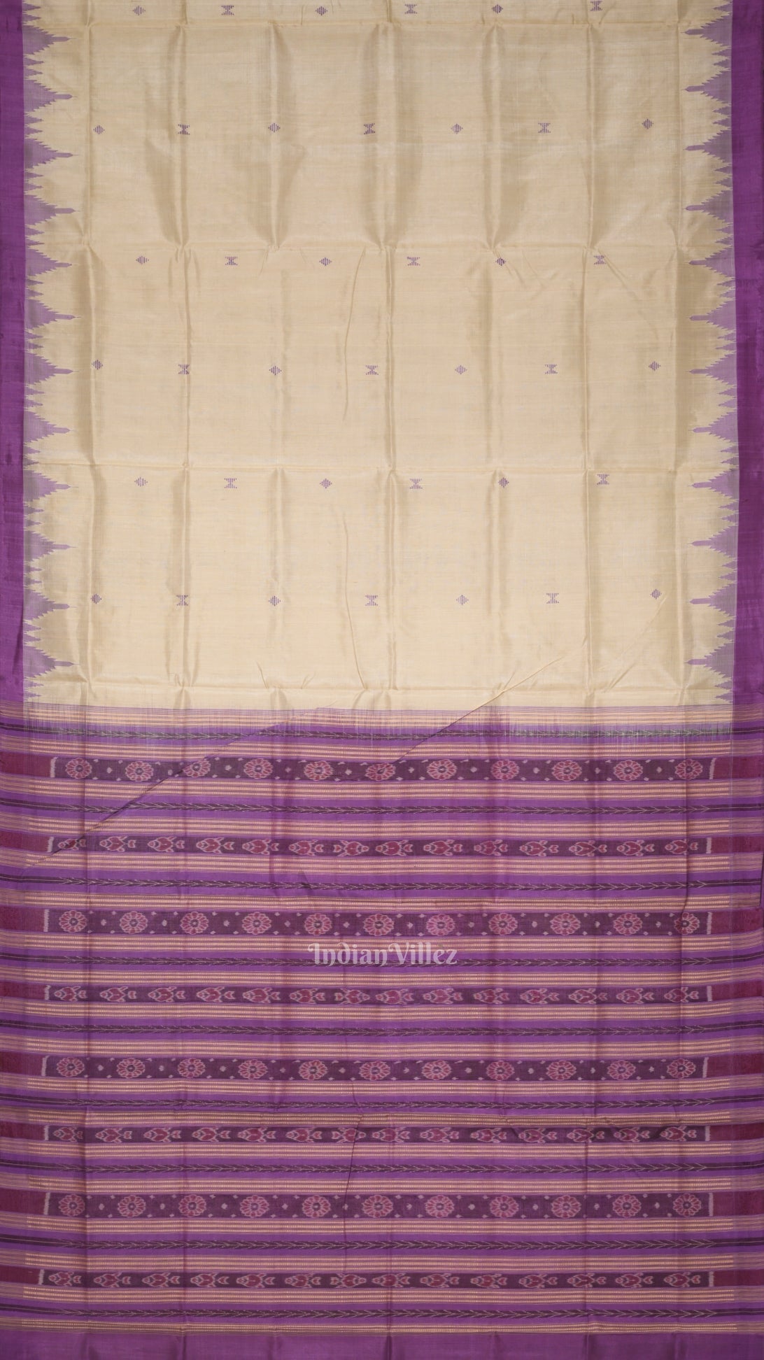 Beige Lavender Hazar Buti Bomkai Tussar Silk Saree with Sarabandha Anchal