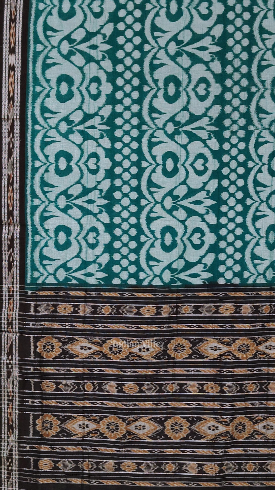 Green Black Floral Odisha Ikat Sambalpuri Cotton Saree