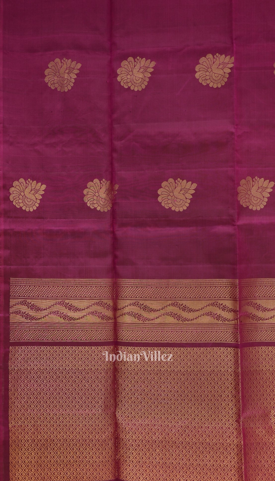 Deep Maroon With Golden Floral Design Pure Kanjivaram Soft Silk Saree
