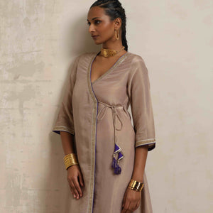trueBrowns Lilac Tissue Angrakha Kurta Set