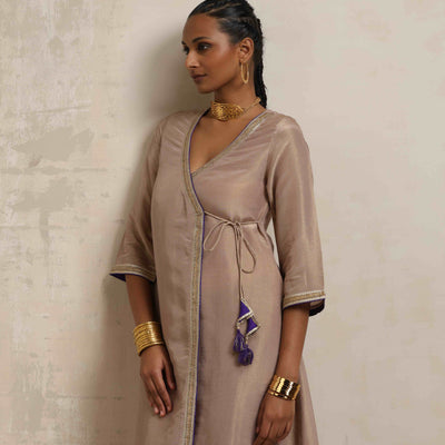 trueBrowns Lilac Tissue Angrakha Kurta Set