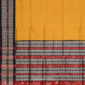 Mustard Yellow Black Checks Sachipar  Khandua Silk Saree