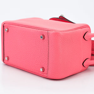 HERMÈS Mini Lindy Rose Azalee (8W) Clemence Palladium hardware
