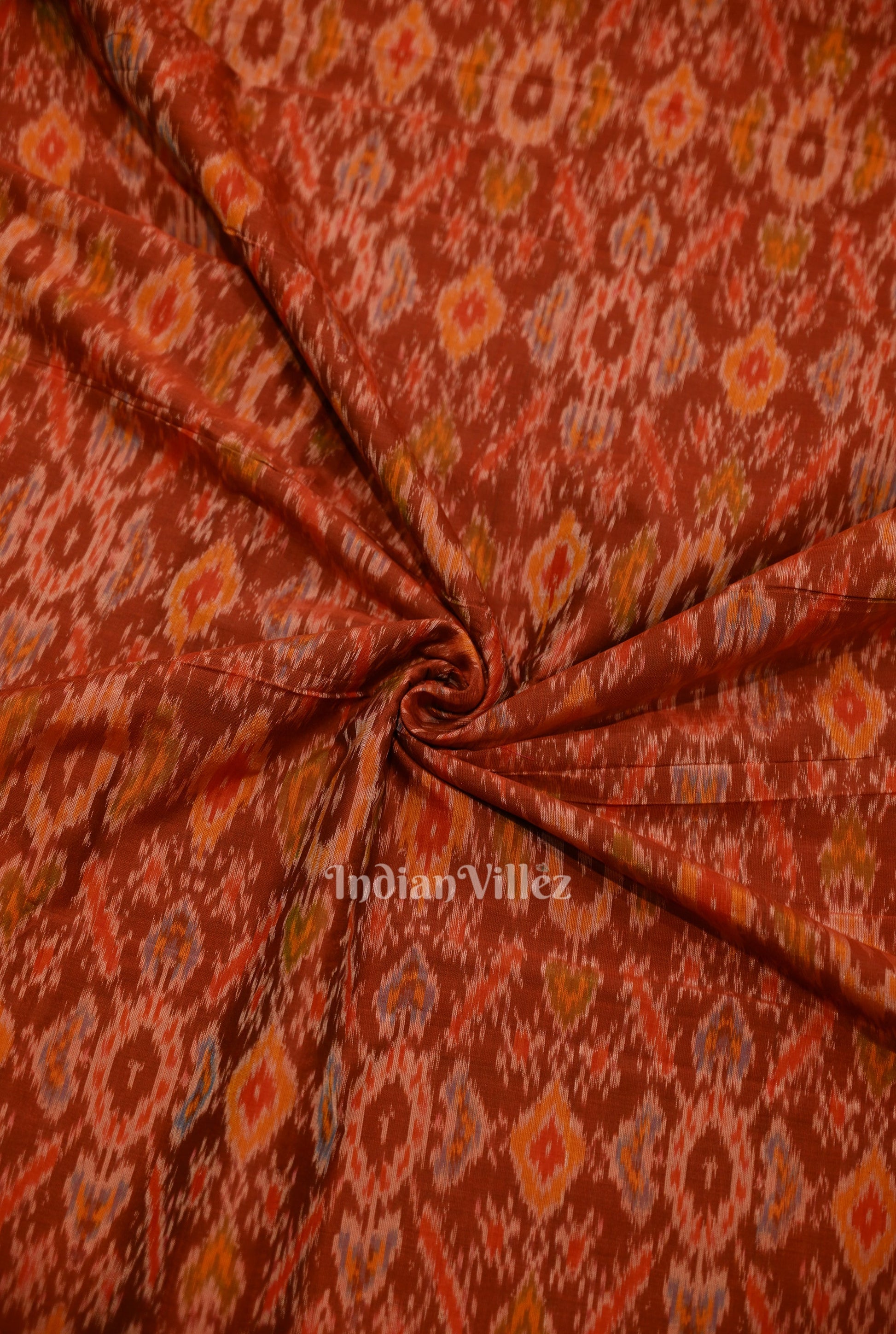 Exclusive Maroon Pochampally Ikat Silk & Cotton (Sico) Fabric