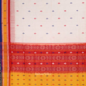 White Odisha Ikat Kathiphera Cotton Saree