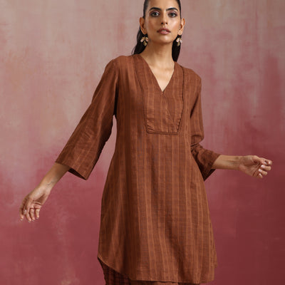 trueBrowns Brown Cotton Dobby Kurta Co-ord set